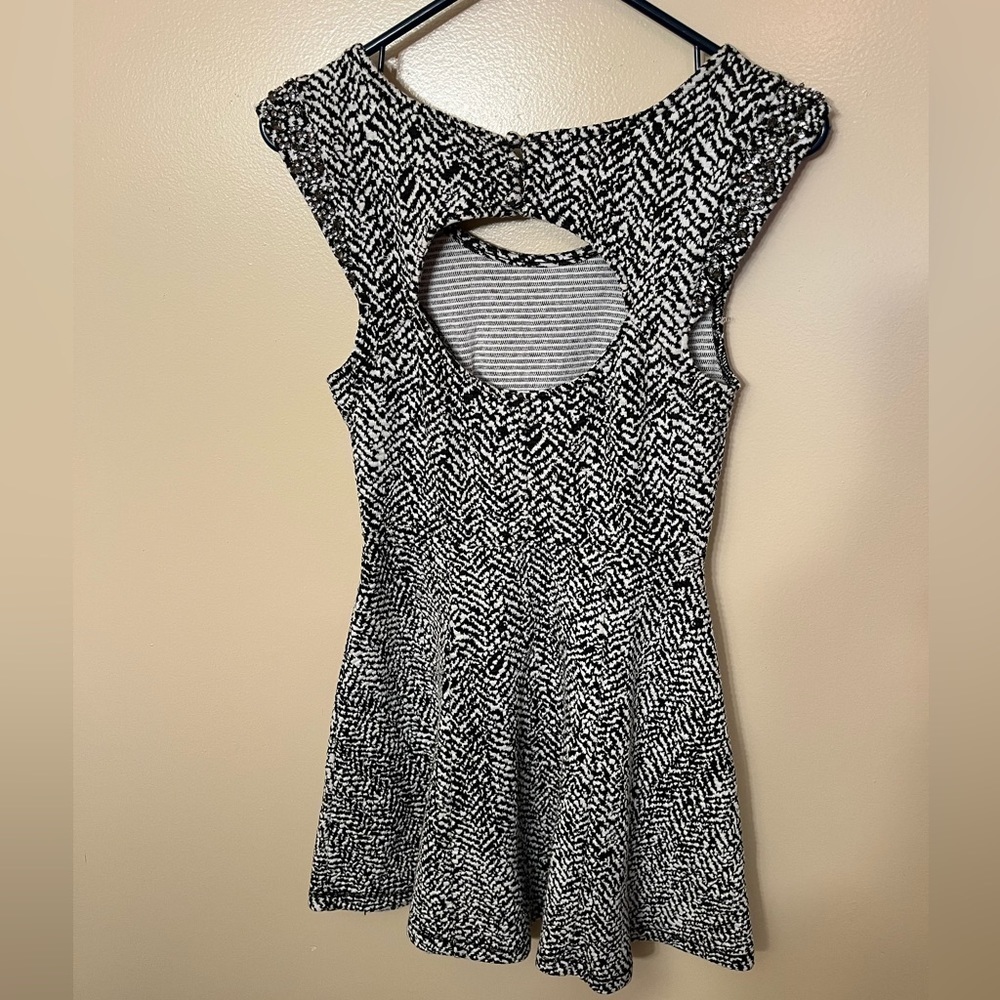 Free People Black/ White Chevron Fit and Flare Embellished Dress Sz S